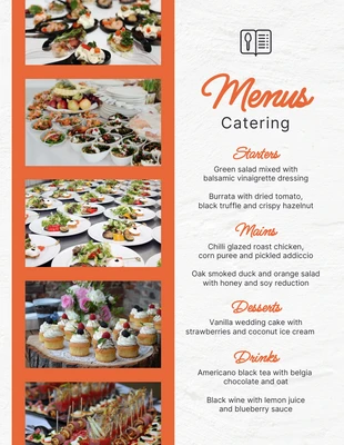Free  Template: Catering-Menü mit moderner Textur in Weiß und Orange