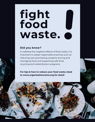 Free  Template: Poster Desperdício de alimentos minimalista limpo preto e azul claro