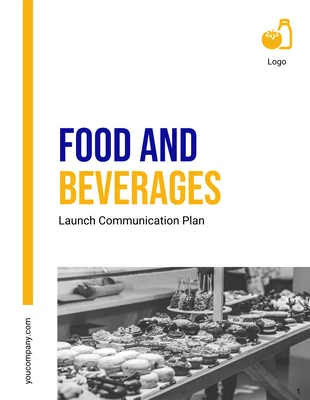 Free  Template: Planos de Comunicação de Alimentos e Bebidas Azul, Amarelo e Branco Minimalista, Limpo e Moderno