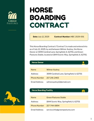 Free  Template: Horse Boarding Contract Template