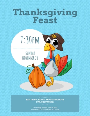 Free  Template: Blue Turkey Thanksgiving Poster