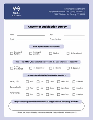 Free  Template: Formulaire de questionnaire bleu et violet