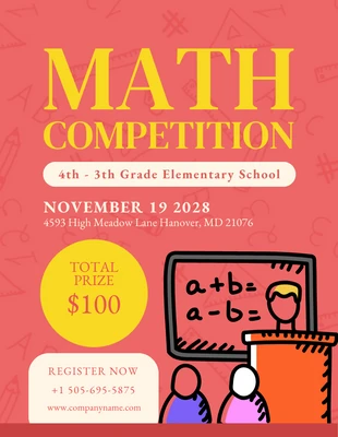 Free  Template: Poster del concorso di matematica con motivo di illustrazione semplice rosa e giallo