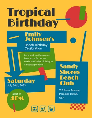 Free  Template: Invitation d'anniversaire rétro ludique à la plage