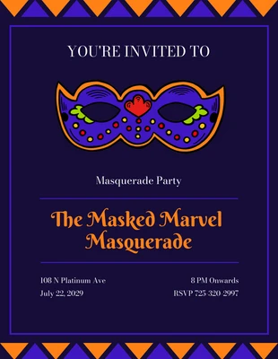 Free  Template: Purple And Orange Simple Masquerade Invitation