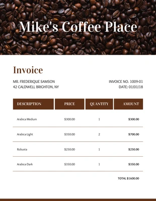 Free  Template: Factura de proveedor de café