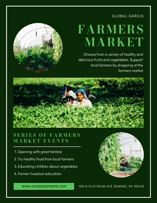 Free  Template: ملصق سوق المزارعين باللون الأخضر الداكن