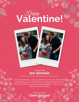 Free  Template: Pink Valentine Card to Him with Polaroid Picture Poster