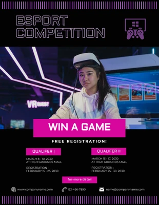 Free  Template: Póster Concurso de juegos de deportes electrónicos negro y lila