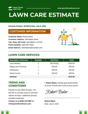 Free  Template: Lawn Care Estimate Template