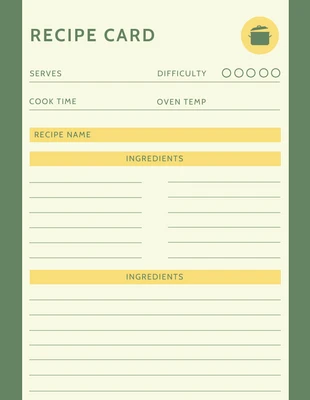 Free  Template: Cartes de recettes minimalistes citron vert et vert