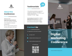 Free  Template: Black and Light Blue Business Conference Corporate Tri-fold Brochure