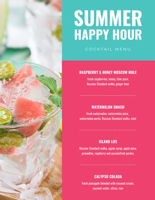 business  Template: Menu per l'happy hour con cocktail estivo