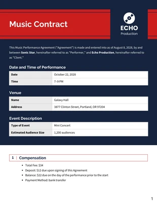 Free  Template: Music Gig Contract Template