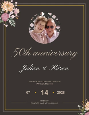 Free  Template: Elegant Golden and Brown 50th Anniversary Invitation