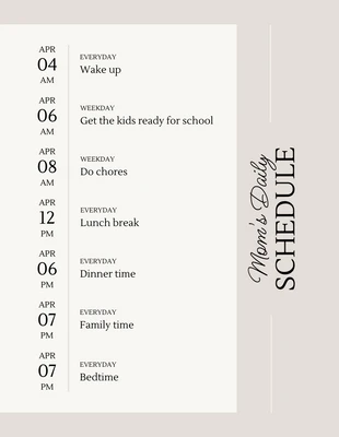 Free  Template: Minimalist White Sand Mom Daily Schedule Flyer Template