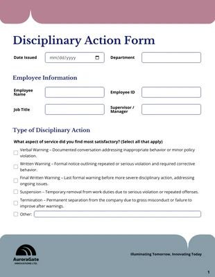 Free interactive Template: Plantilla de formulario de acción disciplinaria