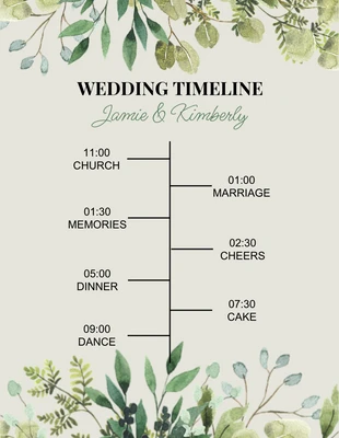Free  Template: Modèle de chronogramme de mariage floral moderne vert clair