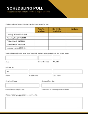 Free  Template: Formulário de votação de pesquisa de agendamento minimalista Black Gold