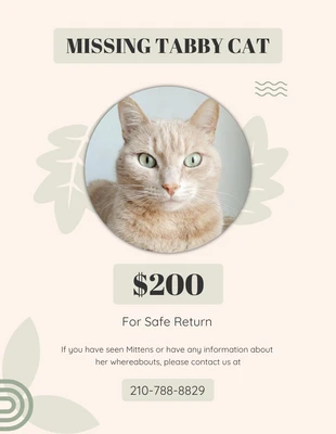 Free  Template: Pastel Green Missing Baby Cat