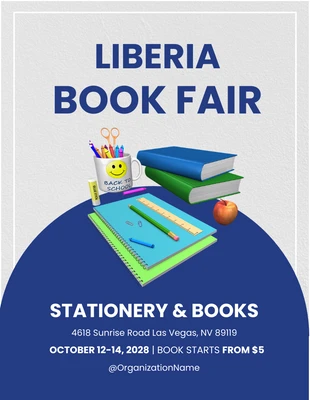 Free  Template: Blue Modern Book and Stationery Fair Event Template
