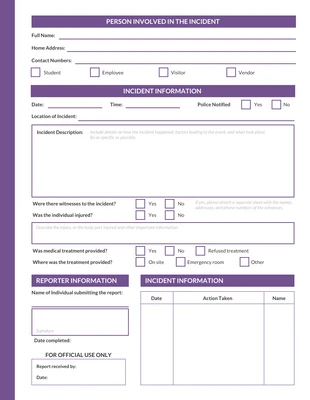 Free  Template: Purple Incident Report