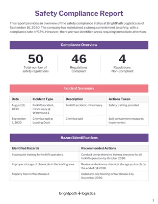 Free interactive Template: Modèle de rapport de conformité en matière de sécurité