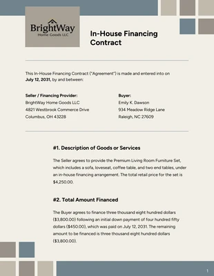 business interactive Template: Vorlage für einen internen Finanzierungsvertrag