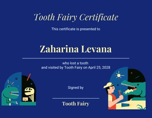 Free  Template: Certificat de fée des dents d'illustration simple bleu et jaune clair