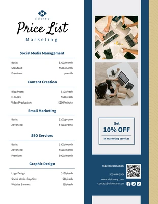 Free  Template: Plantilla de lista de precios de marketing.