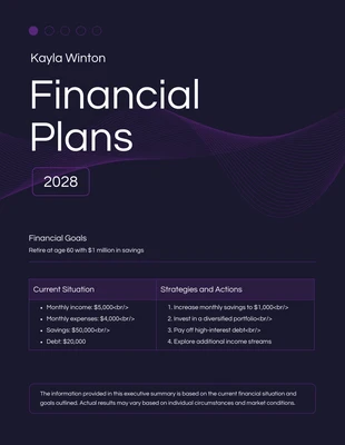 Free  Template: Plans financiers simples violet foncé