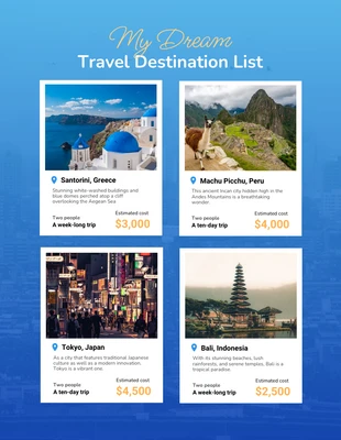 Free  Template: Poster Lista de destinos de viagens com gradiente azul