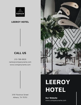 Free  Template: Folheto de hotel minimalista em preto e cinza