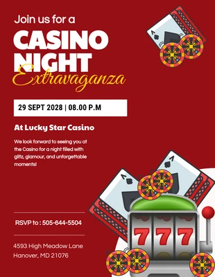 Free  Template: Invitation à la soirée casino rouge