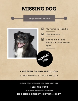 Free  Template: Poster retrò marrone per cani scomparsi