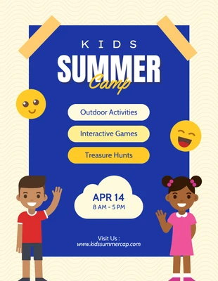 business  Template: Camp d'été pour enfants modernes jaune clair et bleu Poster