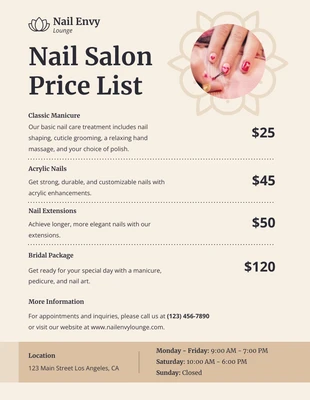business  Template: Beige Modern Simple Minimalist Nail Salon Price Lists