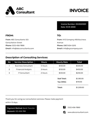 business  Template: Minimalist Black and White Consultation Invoice