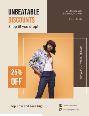 Free  Template: Brown and Orange Fashion Discount Advertising Poster