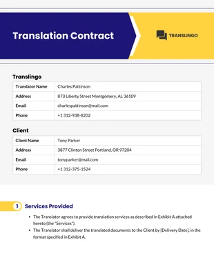 Free  Template: Plantilla de contrato de traducción