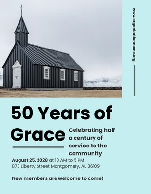 Free  Template: Modèle d'Affiche d'anniversaire d'église photo turquoise et noire