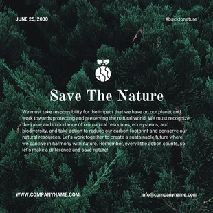 Free  Template: Dark Green Simple Save The Nature Tree Instagram Banner
