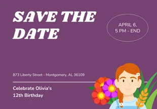 Free  Template: Save the Date de cumpleaños en morado