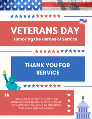 Free  Template: Carteles ilustrados clásicos azules y rojos del día de los veteranos