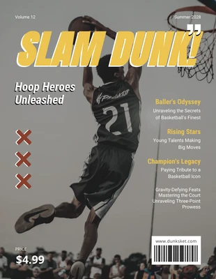 Free  Template: Magazine De Basket Simple Sports Basket Marron Et Blanc