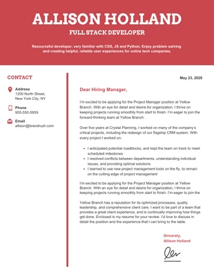 Red College Student Cover Letter
