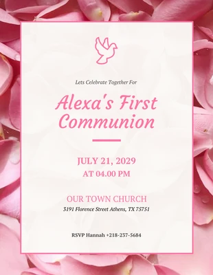 Free  Template: Floral Background First Communion Invitation