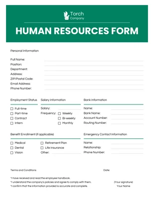 business  Template: Modern Green and White HR Form
