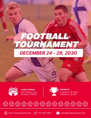 Free  Template: Póster Torneio de Futebol de Foto Simples Vermelho e Branco