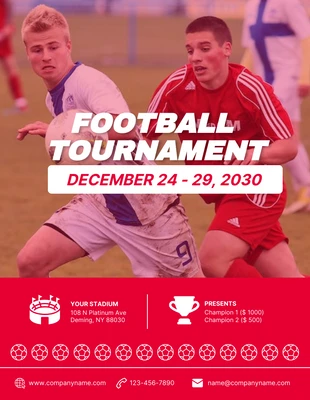 Free  Template: Affiche De Tournoi De Football Photo Simple Rouge Et Blanc